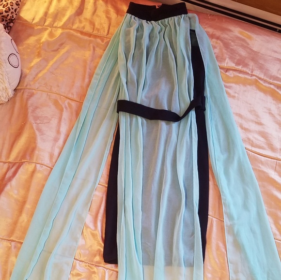 Aqua and Black Prom Dress - Picture 3 of 7